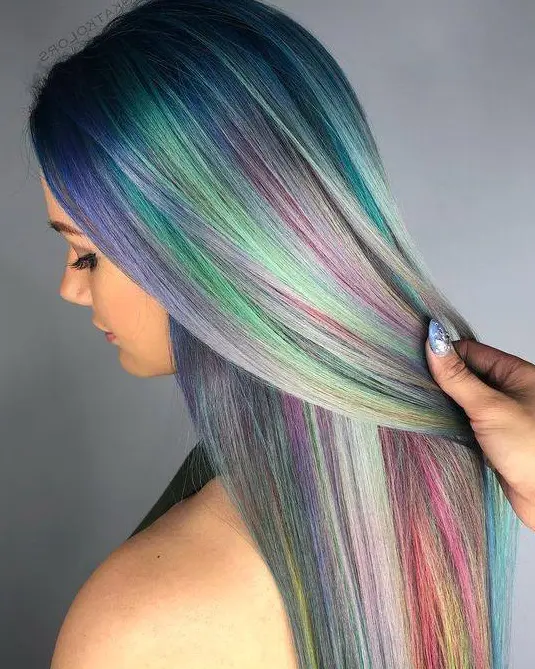 Rainbow Highlights on Straight Hair Hairstyle