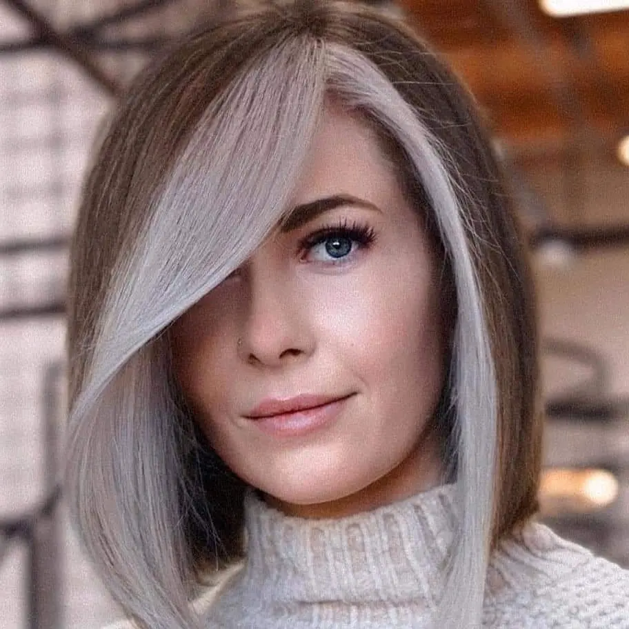 Silver Highlights on Asymmetrical Bob Hairstyle