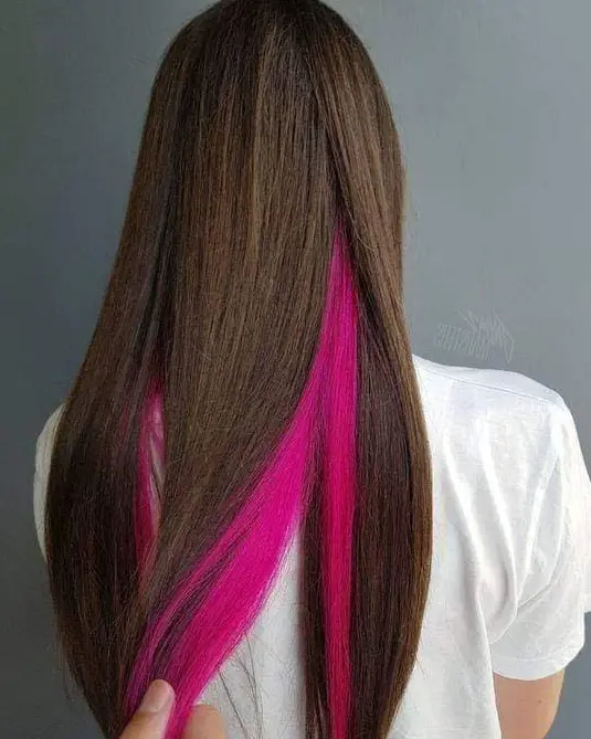 Hidden Pink Highlights on Brown Hair Hairstyle