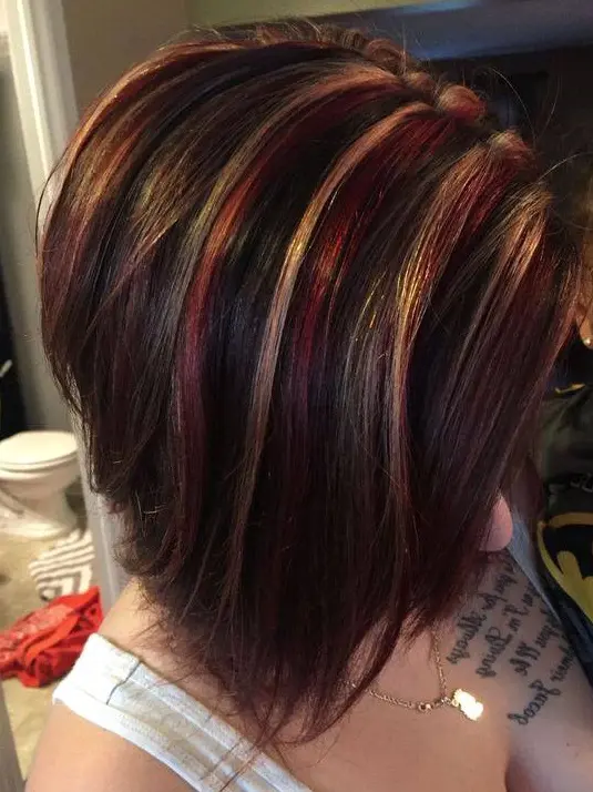 Red and Blonde Highlights on Layered Bob Hairstyle