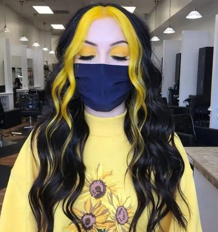 Bold Yellow Highlights on Black Hair Hairstyle