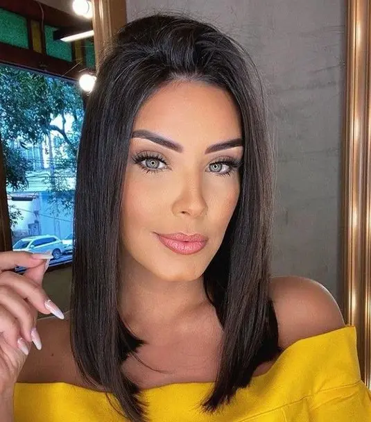 Sleek and Straight Black Lob Hairstyle