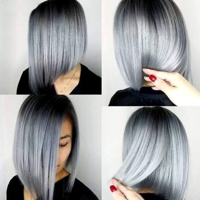 Silver Asymmetrical Bob Hairstyle