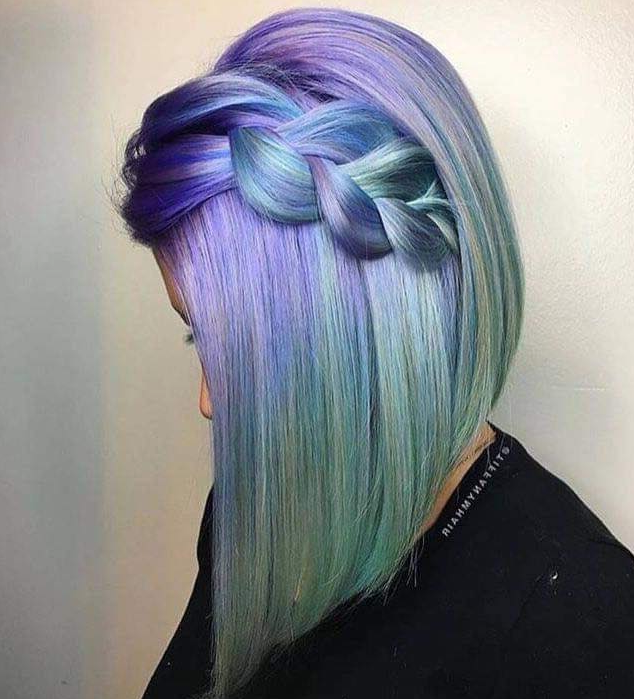 Purple and Blue Braided Lob Hairstyle