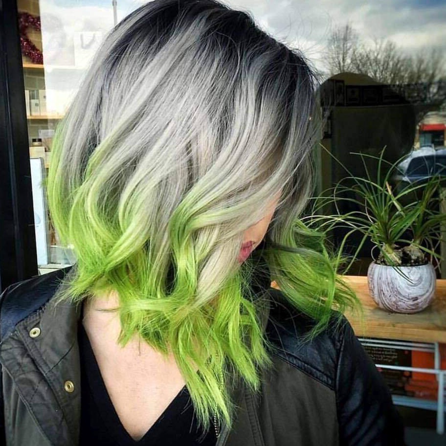 Green Ombre on Wavy Lob Hairstyle