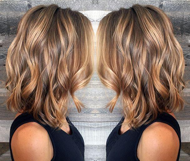 Warm Blonde Wavy Lob Hairstyle