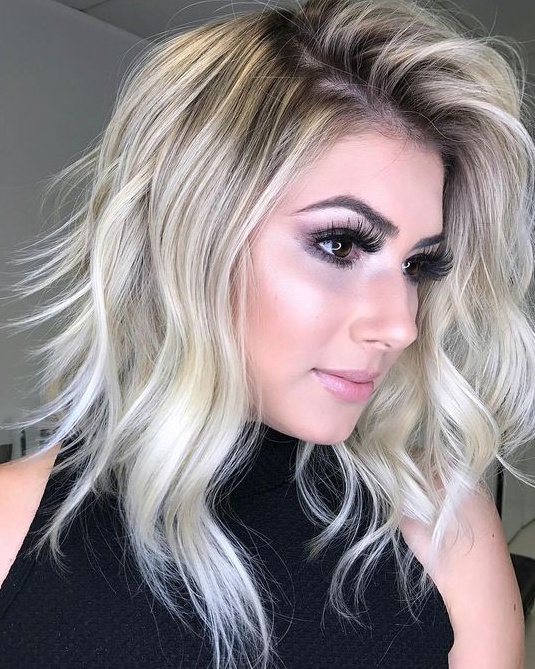 Platinum Blonde Textured Lob Hairstyle