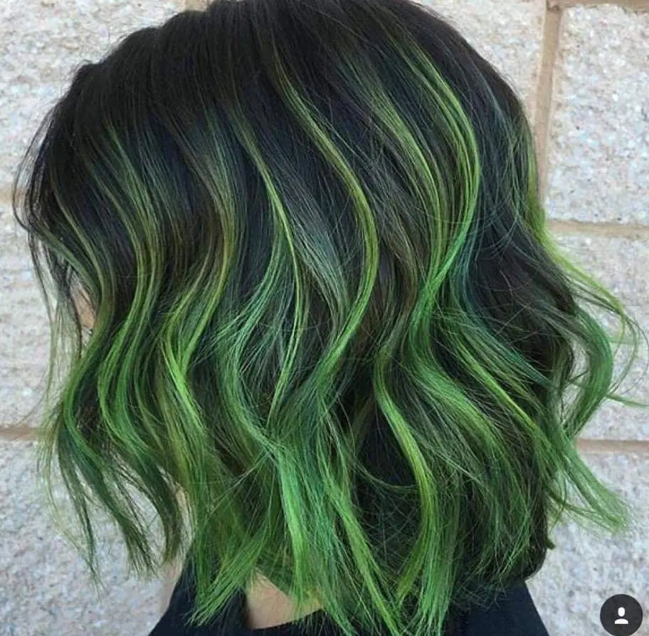 Vibrant Green Ombre Waves Hairstyle