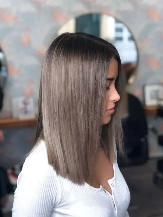 Smooth Ash Brown Lob Hairstyle