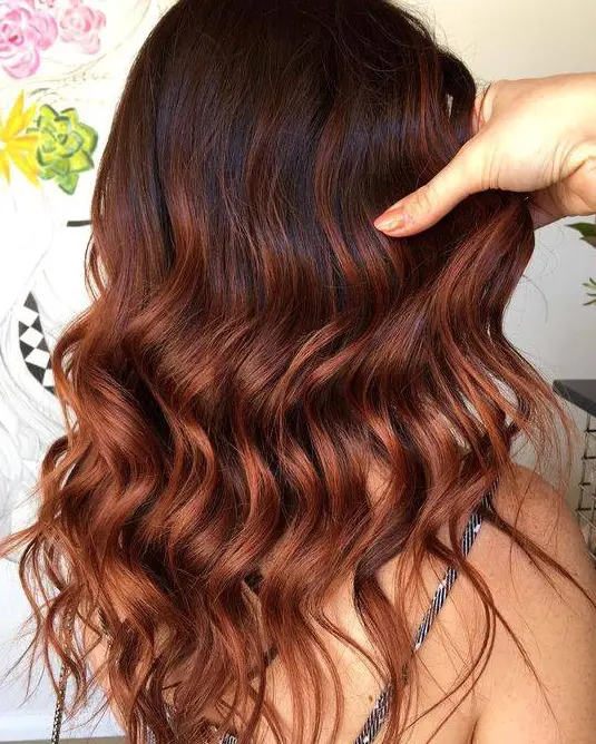 Copper Ombre Waves Hairstyle