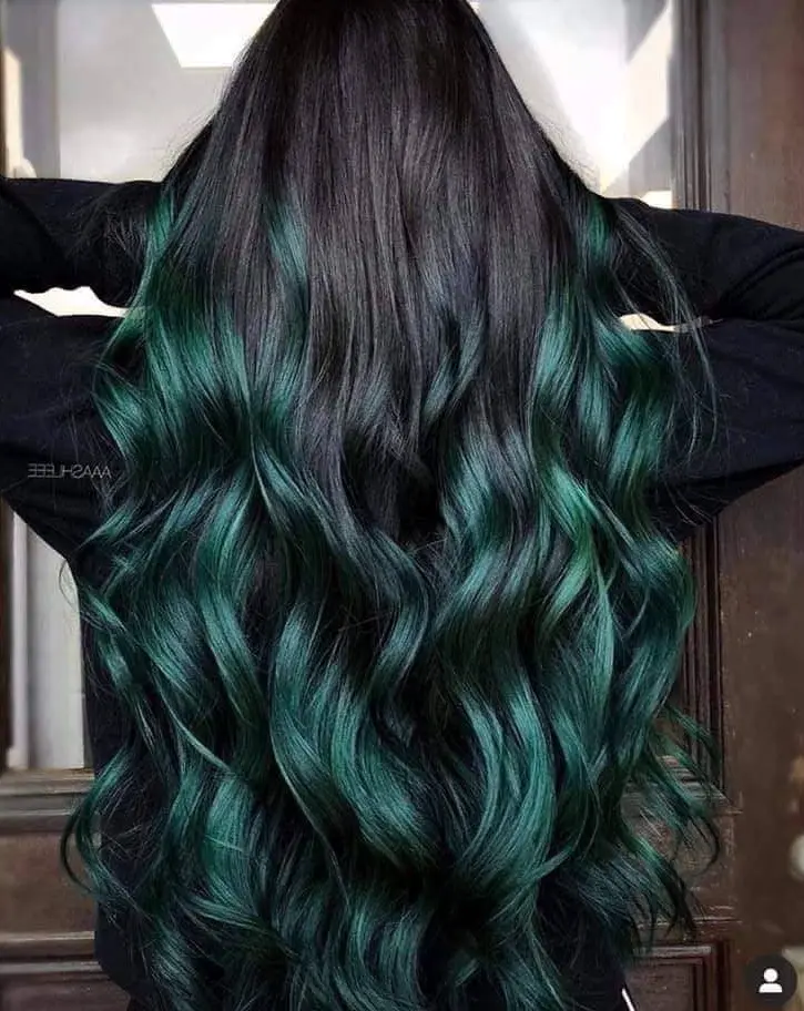 Emerald Green Ombre Waves Hairstyle