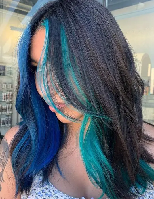 Blue and Teal Ombre Waves Hairstyle