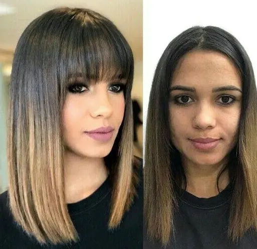 Brunette Ombre Bob with Bangs Hairstyle