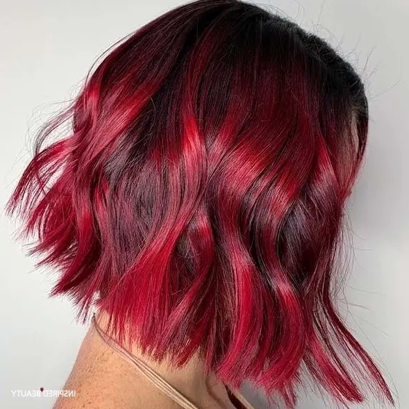 Bright Red Wavy Bob Hairstyle