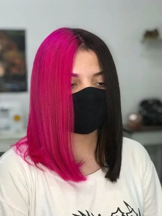 Half and Half Pink and Black Hairstyle