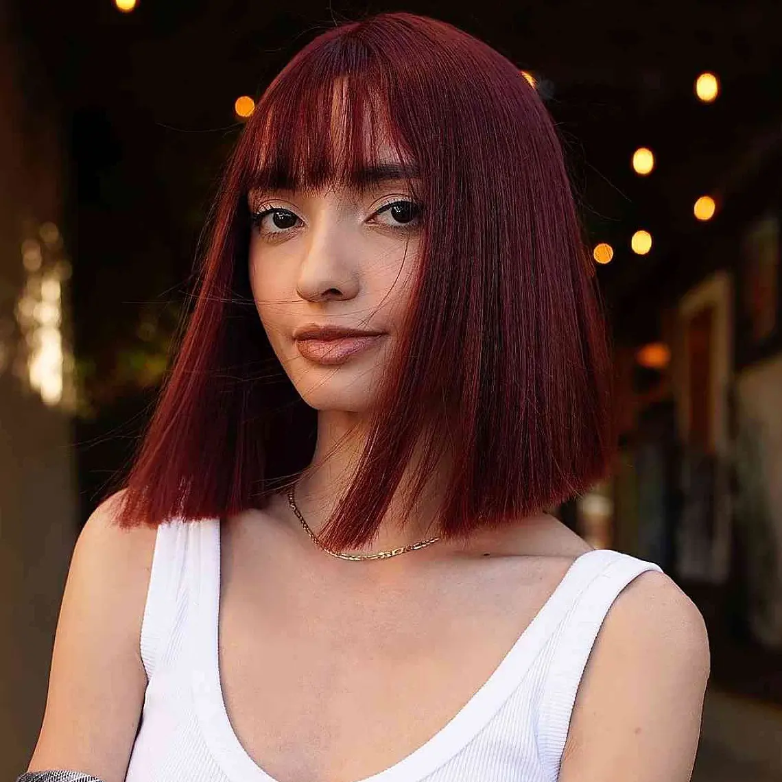 Red Bob with Blunt Bangs Hairstyle