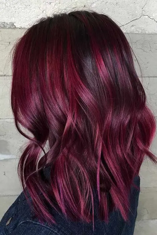 Dark Plum Waves Hairstyle