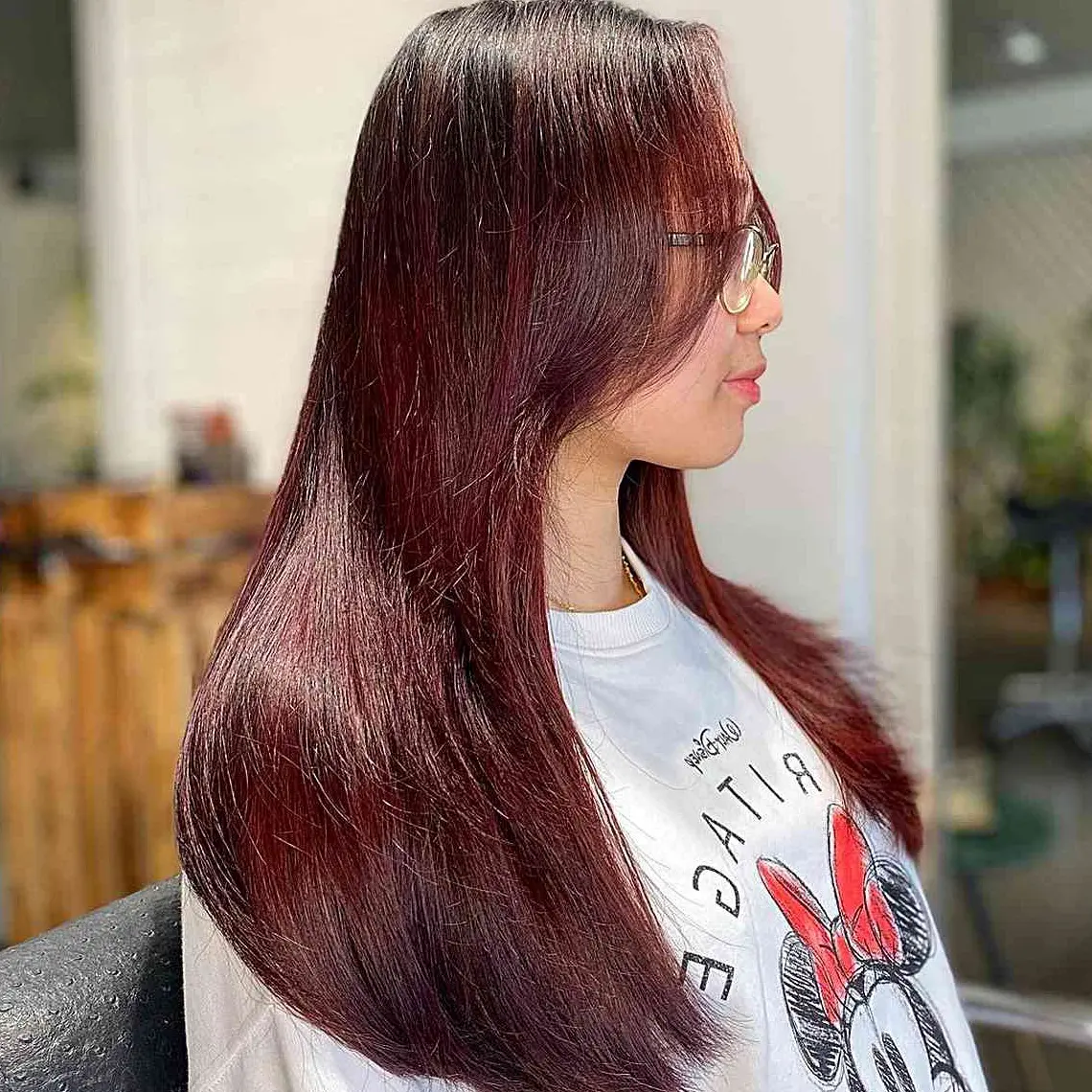 Straight Plum Red Hair Hairstyle