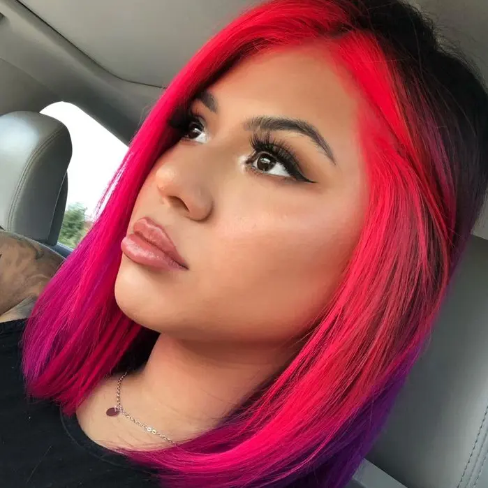 Neon Red and Purple Blend Hairstyle