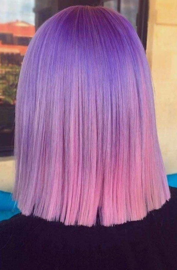 Lilac to Pink Ombre Bob hairstyle