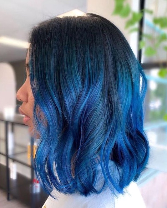 Midnight Blue Wavy Bob hairstyle