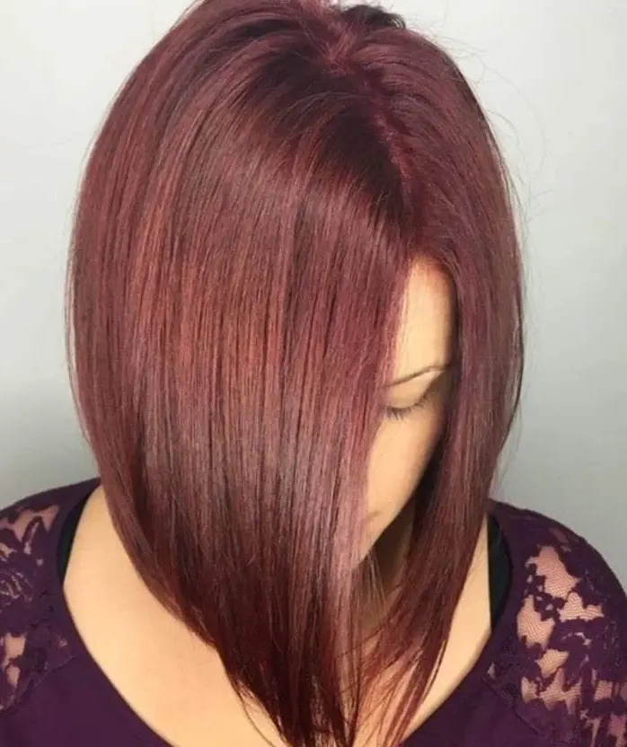 Burgundy Asymmetrical Bob Hairstyle