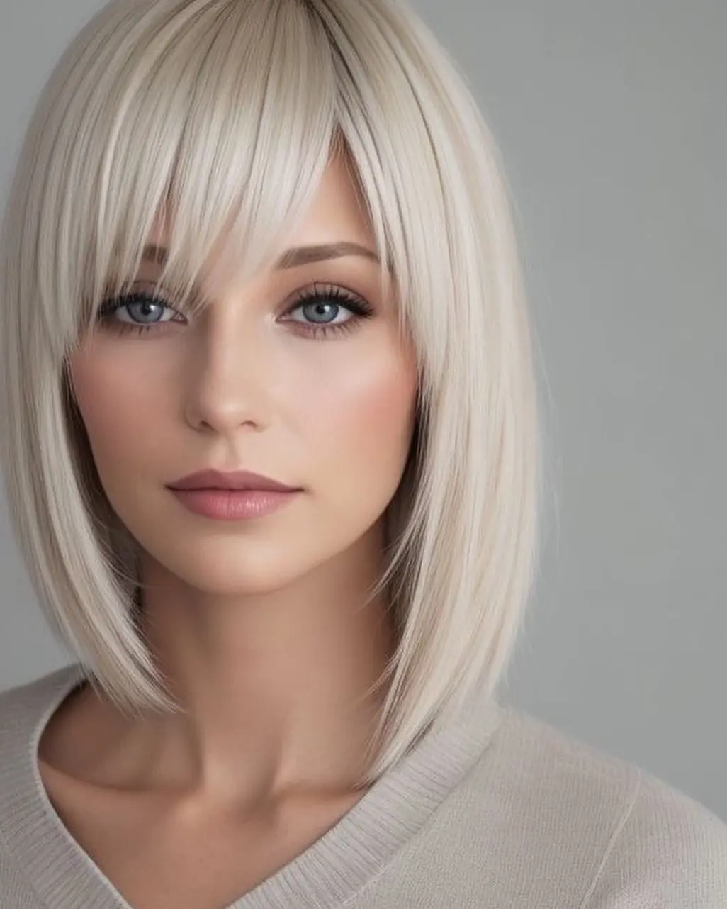 Platinum Blonde Bob with Bangs Hairstyle