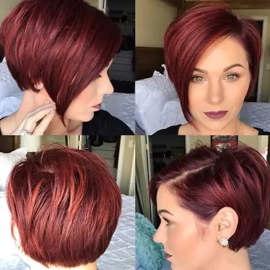 Deep Red Pixie Bob Hairstyle