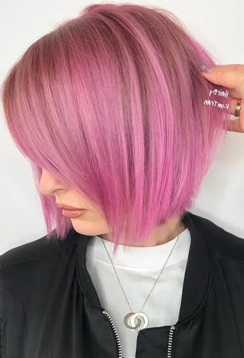 Pastel Pink A-Line Bob Hairstyle