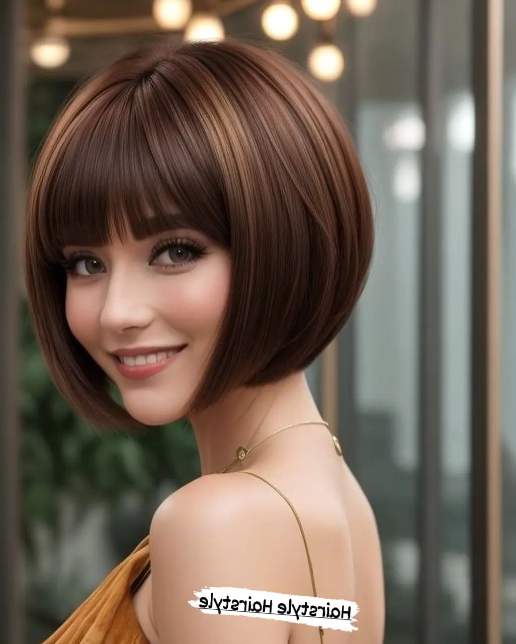 Classic Brown Bob with Bangs Hairstyle