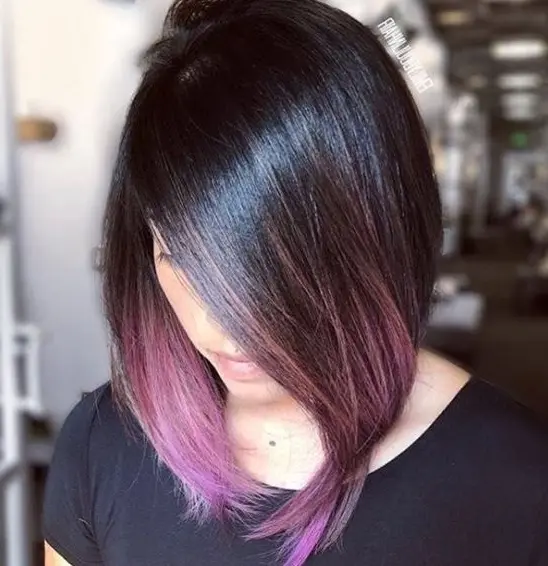 Asymmetrical Bob with Purple Ombre Hairstyle