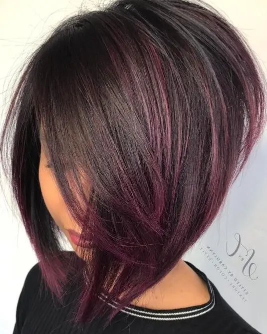 Layered Bob with Subtle Burgundy Highlights Hairstyle