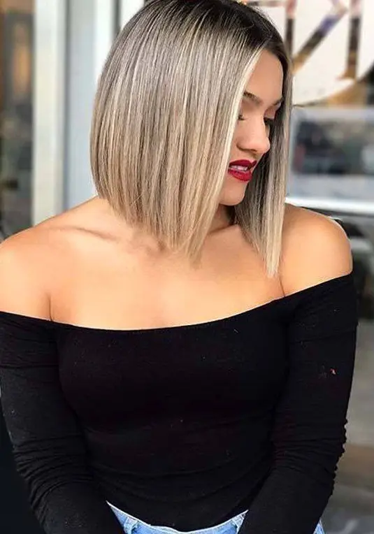 Platinum Blonde Angled Bob Hairstyle