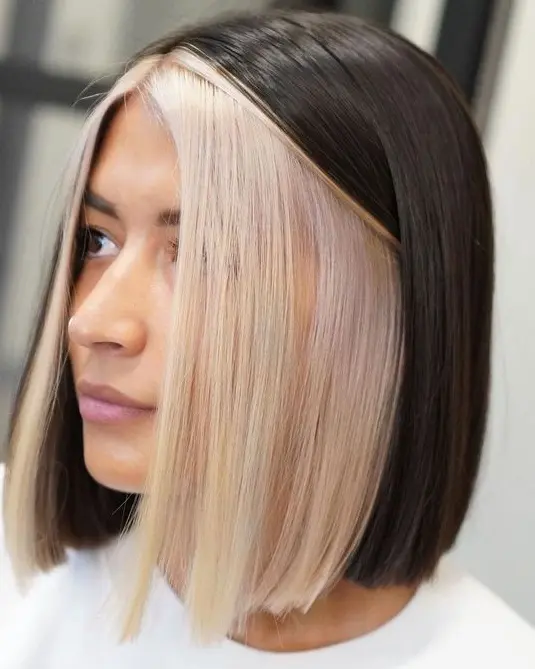 Sleek Bob with Blonde Highlights Hairstyle