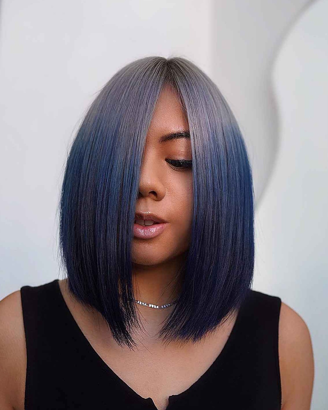 Gray to Blue Ombre Bob Hairstyle