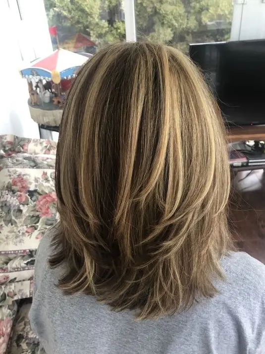 Medium-Length Hair with Honey Highlights Hairstyle