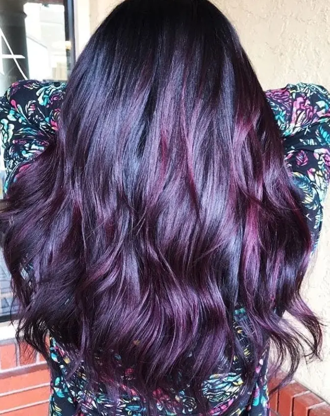 Dark Hair with Plum Highlights Hairstyle