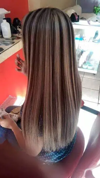 Platinum Blonde Highlights on Long Straight Hair Hairstyle