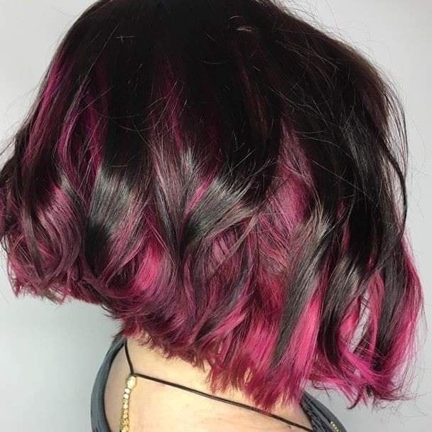 Pink Highlights on Black Hair Hairstyle