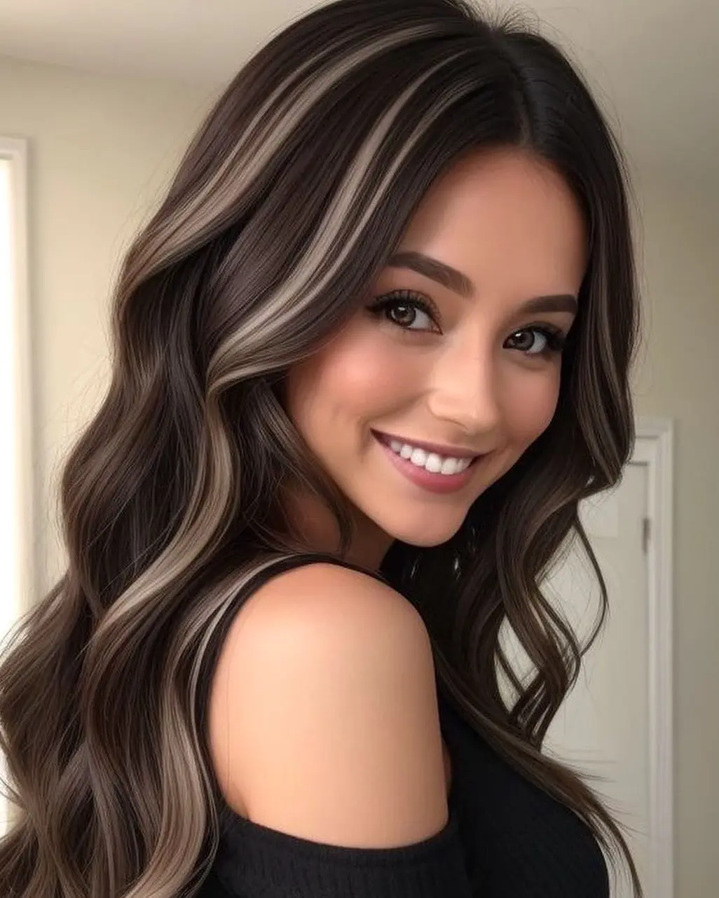 Dark Waves with Blonde Highlights Hairstyle