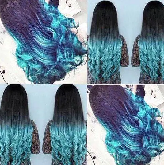 Turquoise Ombre Waves Hairstyle