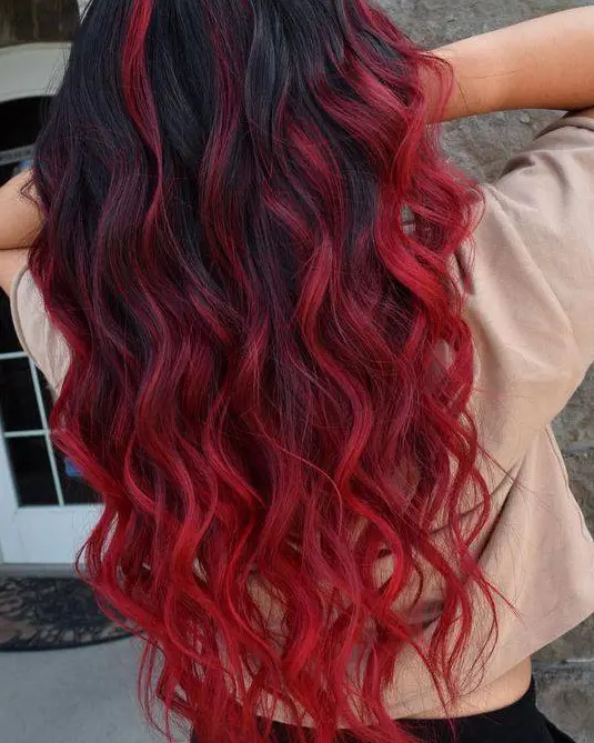 Deep Red Waves Hairstyle