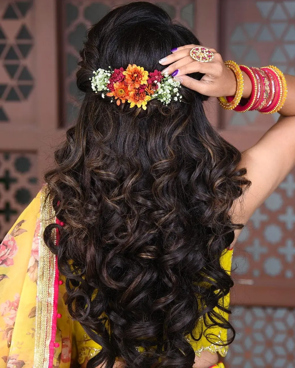 Floral Curled Half-Up Hairstyle